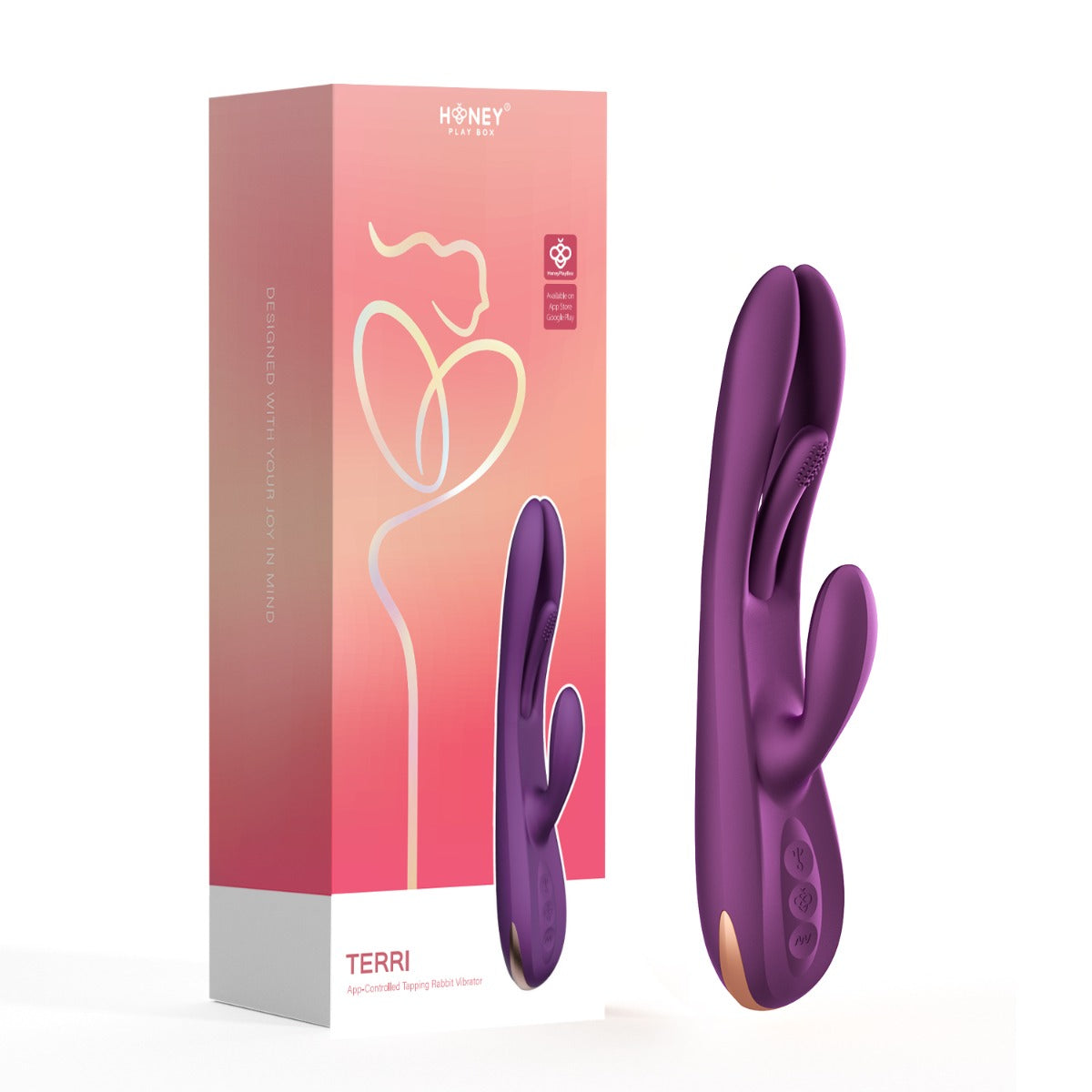 Honey Play Box TERRI App-Controlled Kinky Finger Tapping Rabbit Vibrator in Purple – with retail packaging