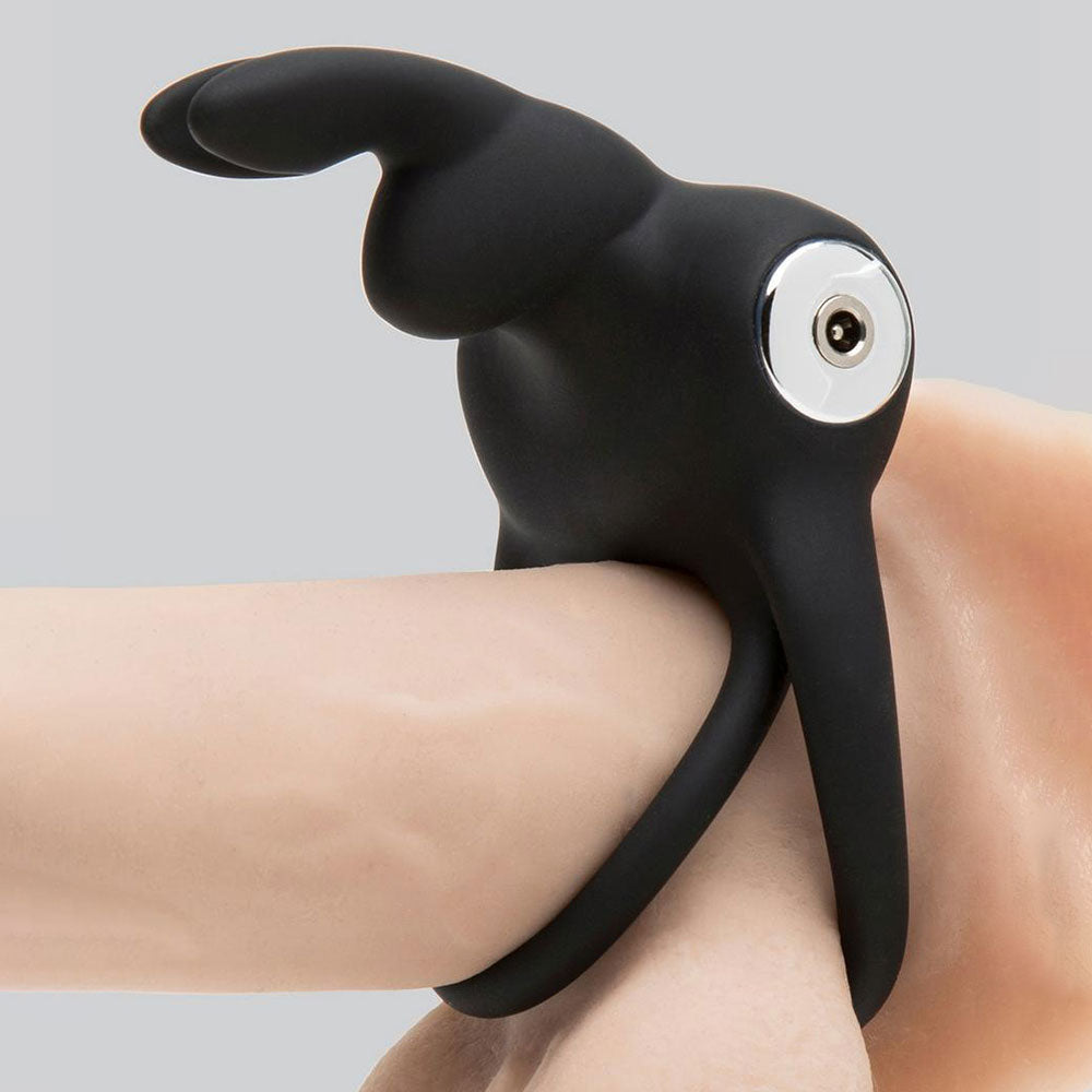 Happy Rabbit Stimulating Rechargeable Rabbit Cock Ring in Black – product detail view