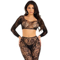 LACE CROP TOP AND FOOTLESS TIGHTS - BLACK - ONE SIZE