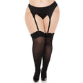 PLUS OPAQUE THIGH HIGHS WITH LACE TOP - BLACK