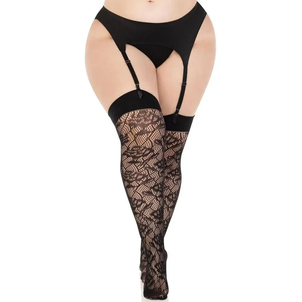 Leg Avenue Wild Rose Net Thigh Highs UK 14 to 18 - Rapture Works