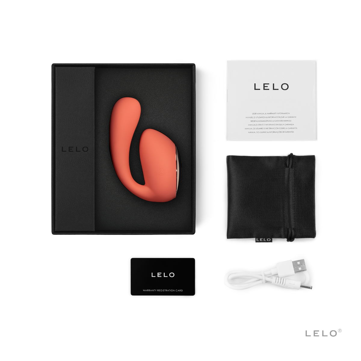 Lelo IDA™ Wave in Coral Red – with retail packaging 