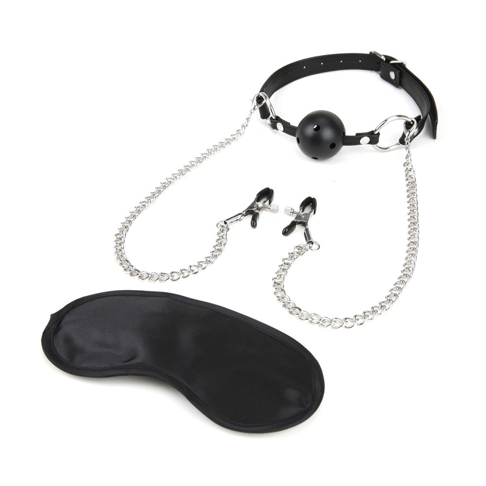 Breathable Ball Gag With Nipple Clamps