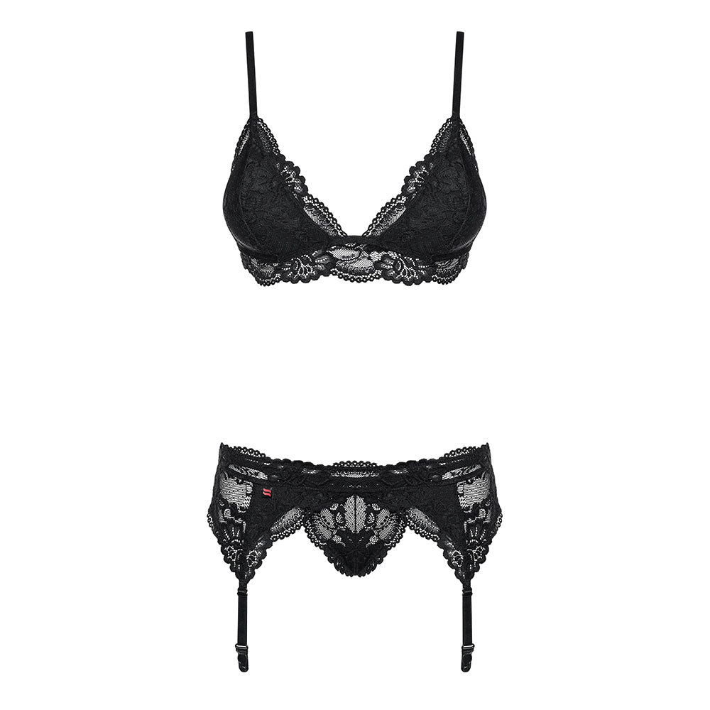 810 Padded Lace Bra, Garter Belt &amp; Thong Set – L/XL 