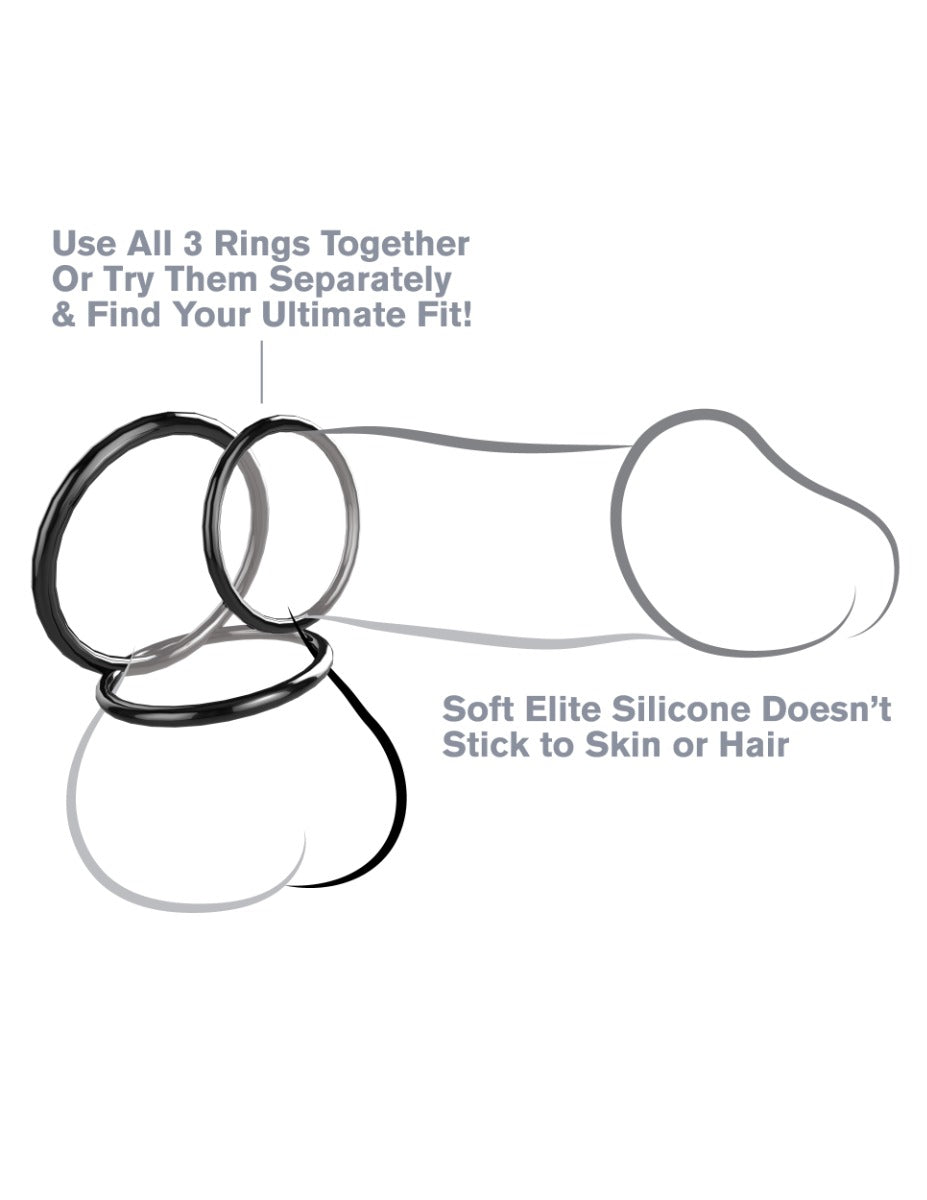 Pipedream Fantasy C-Ringz® - Silicone 3-Ring Stamina Set in Black – product detail view