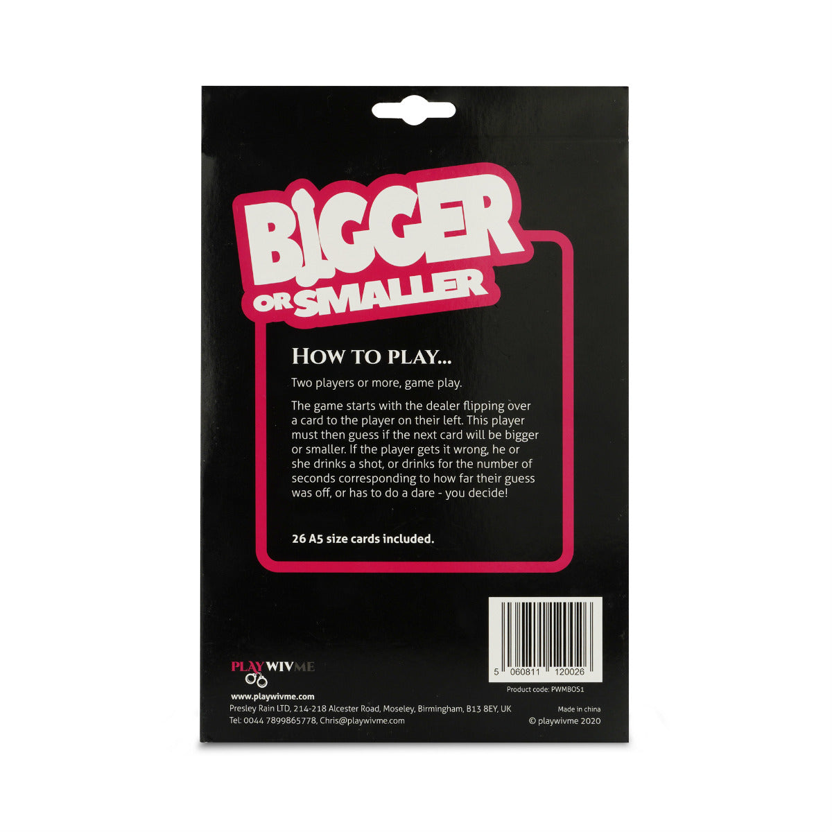 Play Wiv Me Bigger or Smaller Card Game – rear view