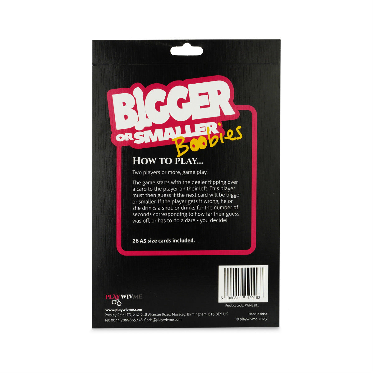 Play Wiv Me Bigger or Smaller Boobies Card Game – rear view