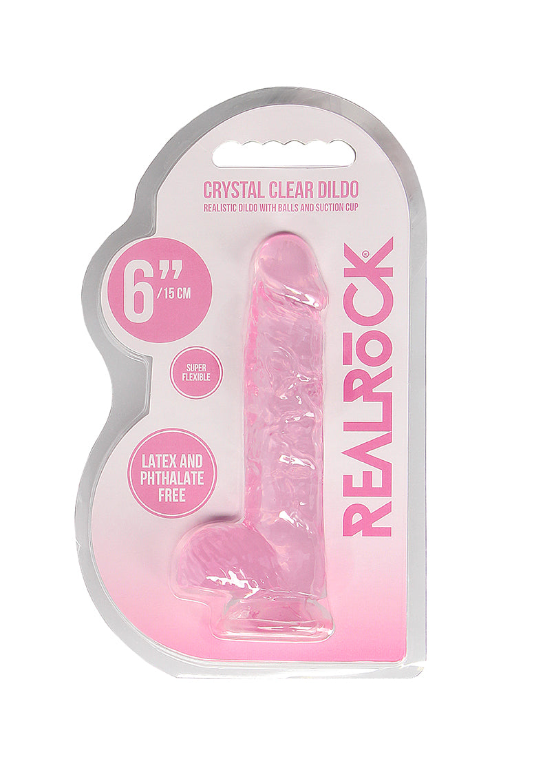 RealRock by Shots Crystal Clear Dildo With Balls – 6" in Pink – additional product view 