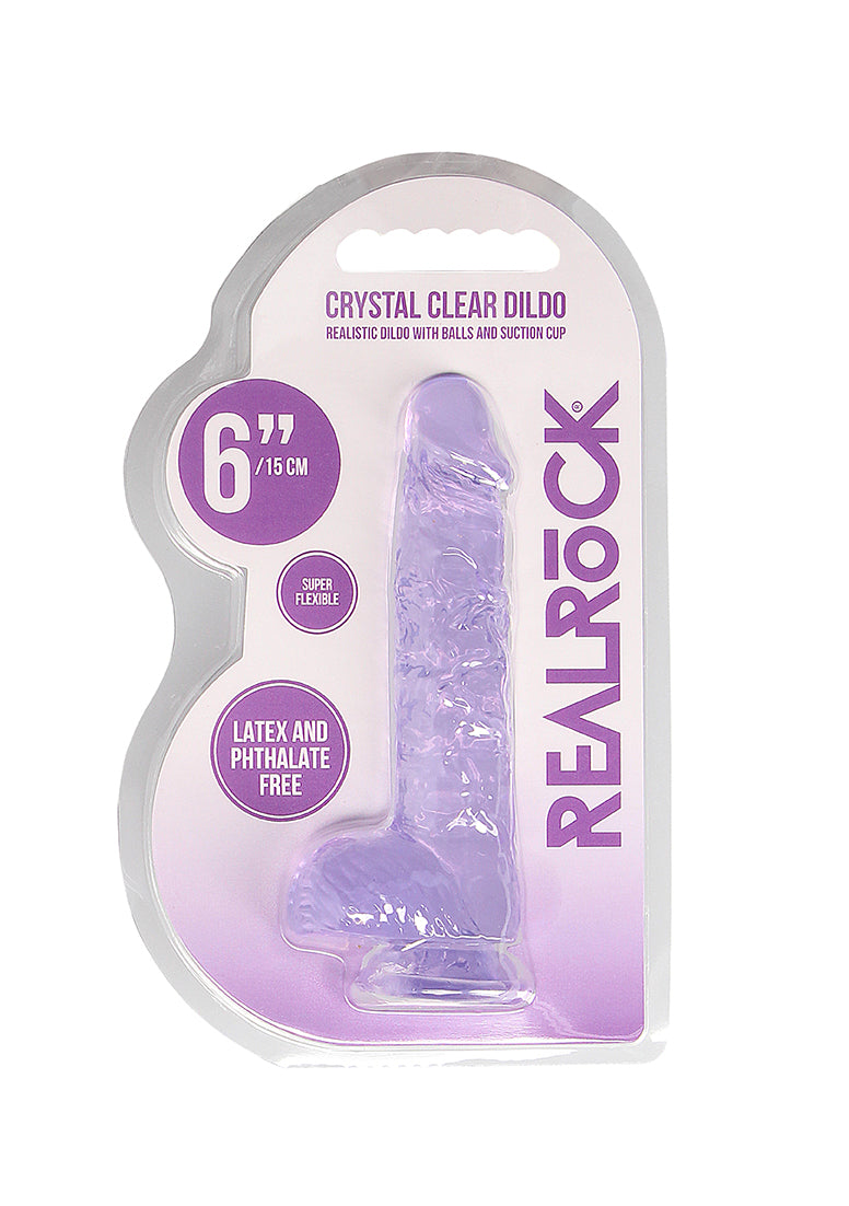 RealRock by Shots Crystal Clear Dildo With Balls – 6" in Purple 