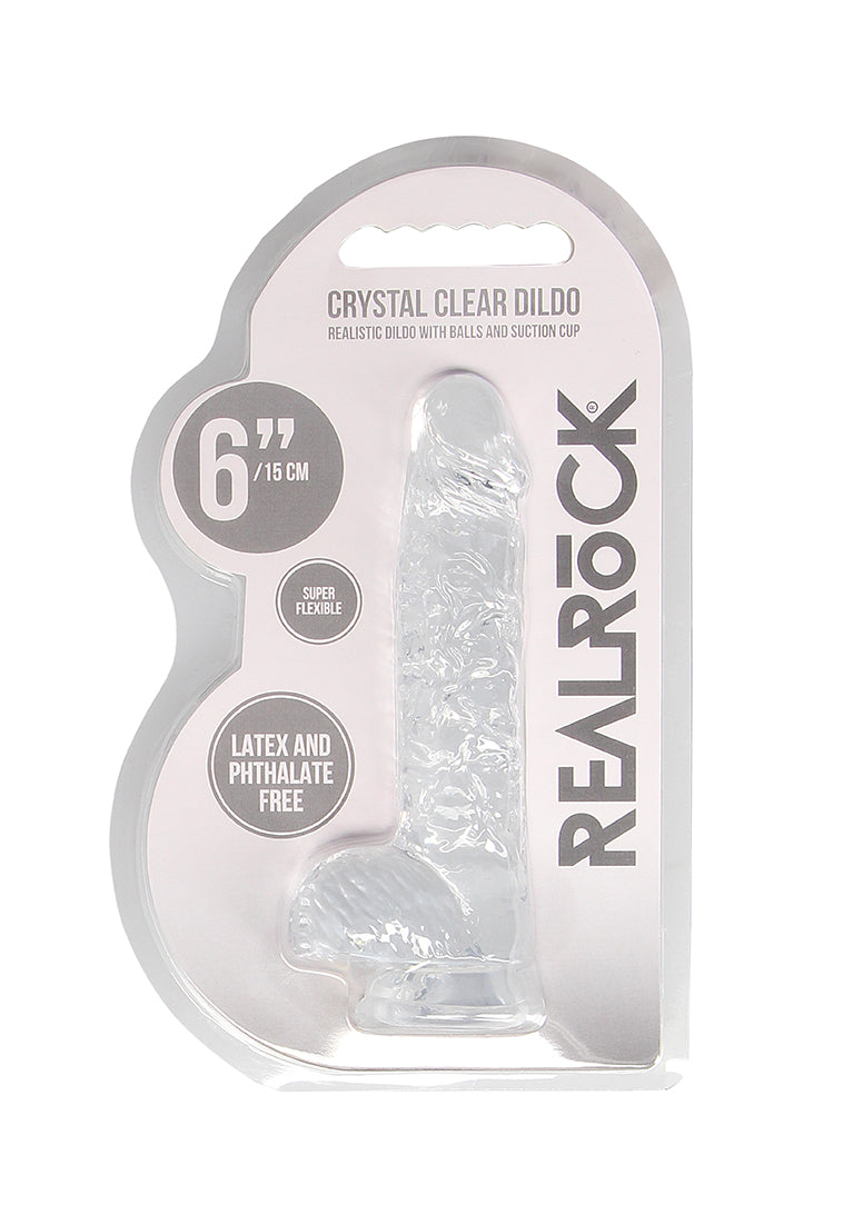 RealRock by Shots Crystal Clear Dildo With Balls – 6" in Clear 