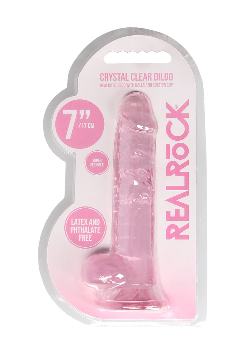 RealRock by Shots Crystal Clear Dildo With Balls – 7" in Pink – additional product view 