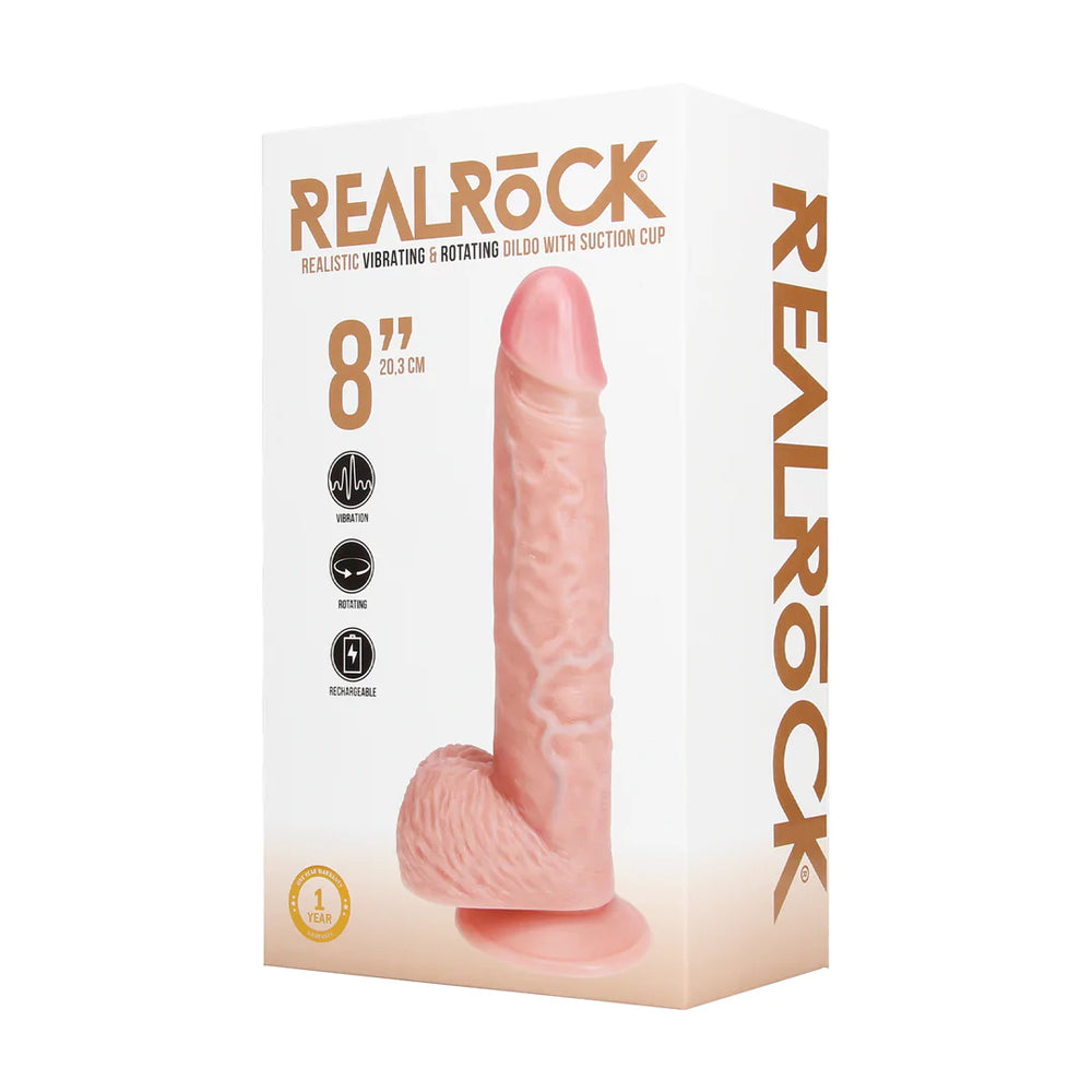Realistic Vibrating &amp; Rotating Dildo With Balls 8" in Flesh Pink – with retail packaging 