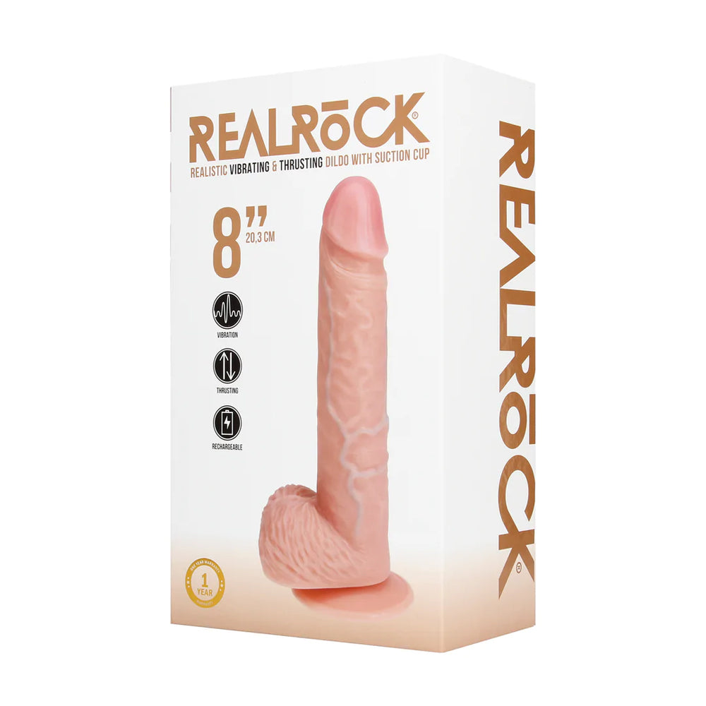 Realistic Vibrating &amp; Thrusting Dildo With Balls 8" in Flesh Pink – with retail packaging 