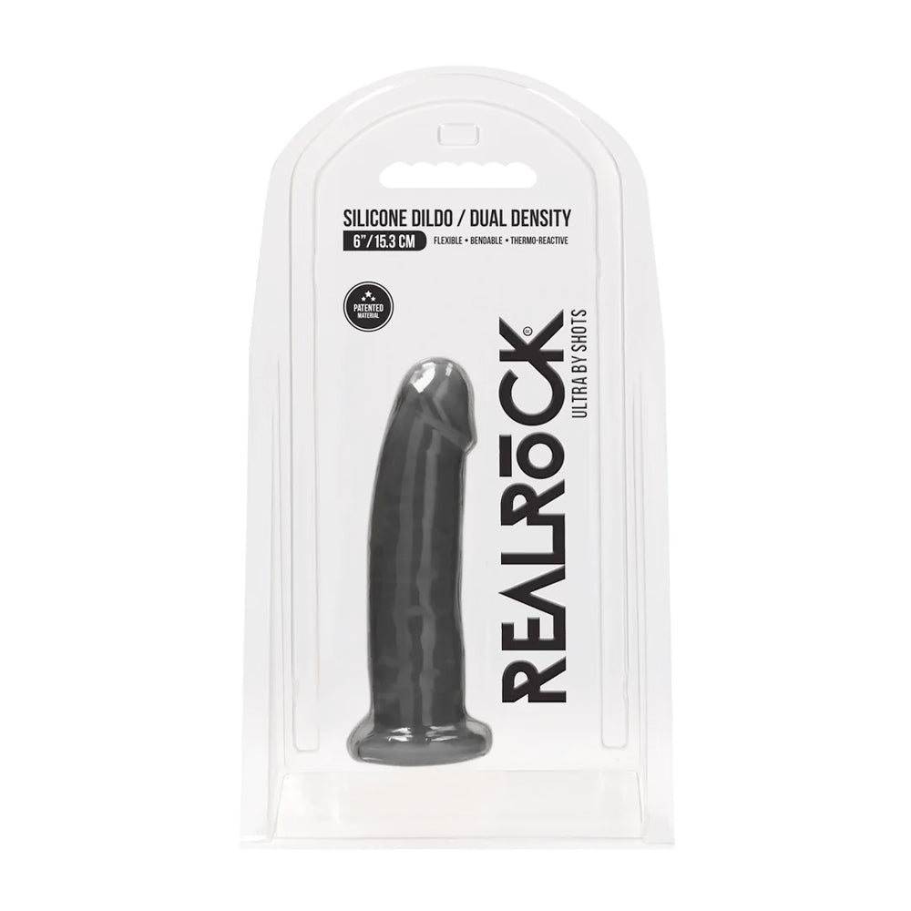 RealRock by Shots Silicone Dildo – 6" Without Balls in Black – additional product view 