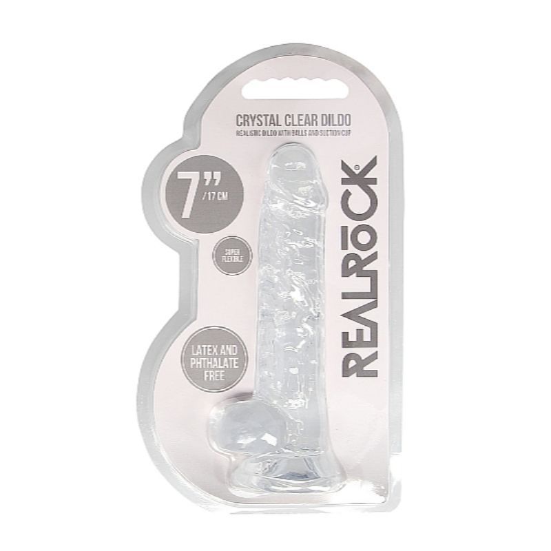 RealRock by Shots Crystal Clear Dildo With Balls – 7" in Clear 