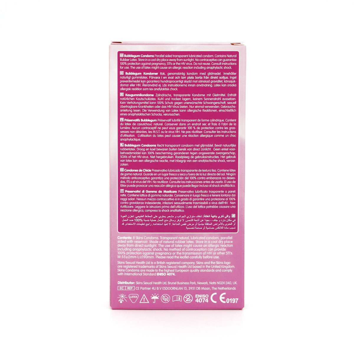 Skins Bubblegum Premium Condoms - 8 Pack - back view