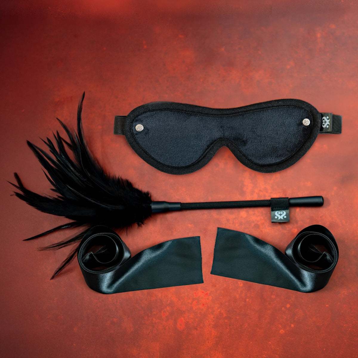 Strict Tease - Ribbon Ties  Blindfold and Tickler Kit – alternate view