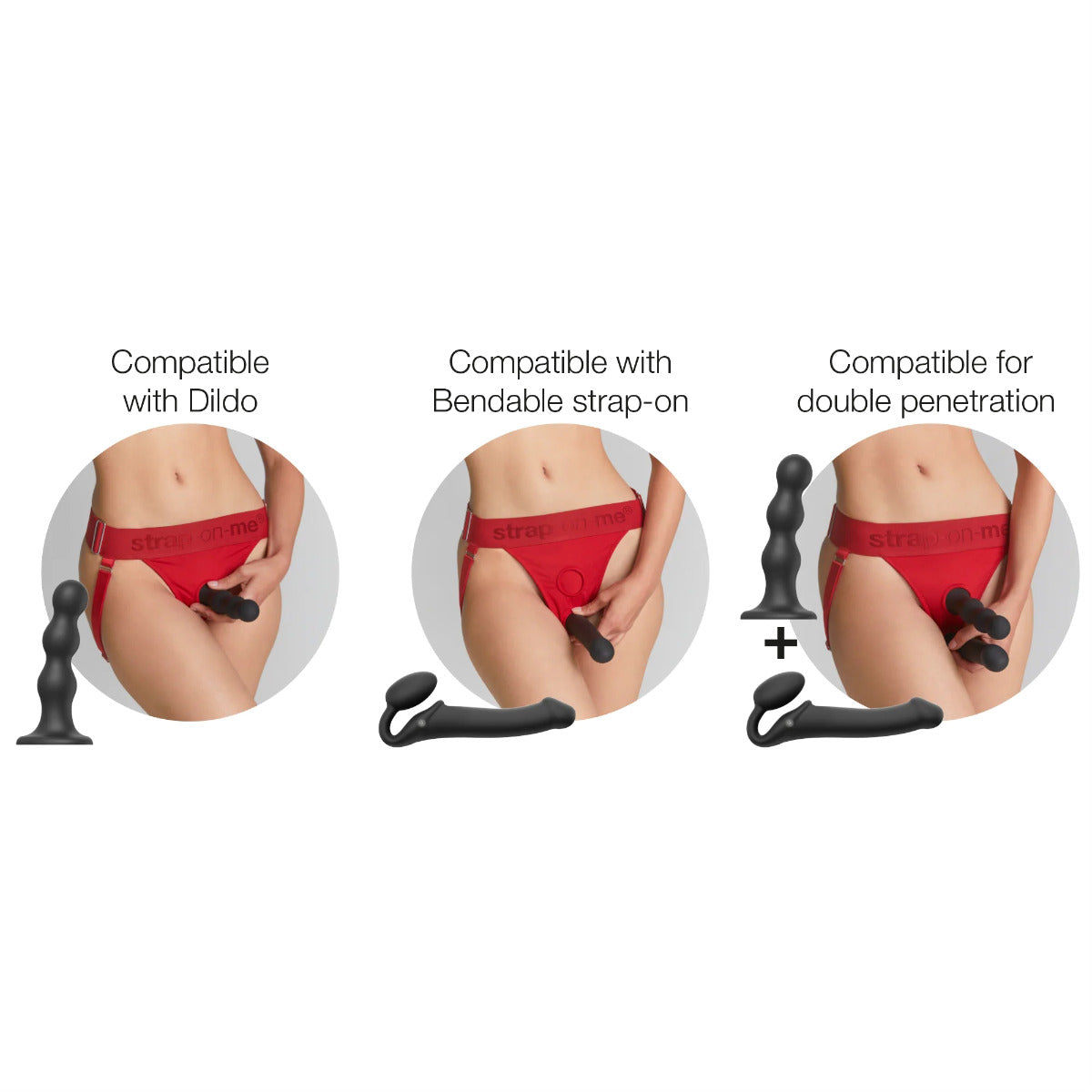Strap On Me Unique Harness in Red – compatibility detail 