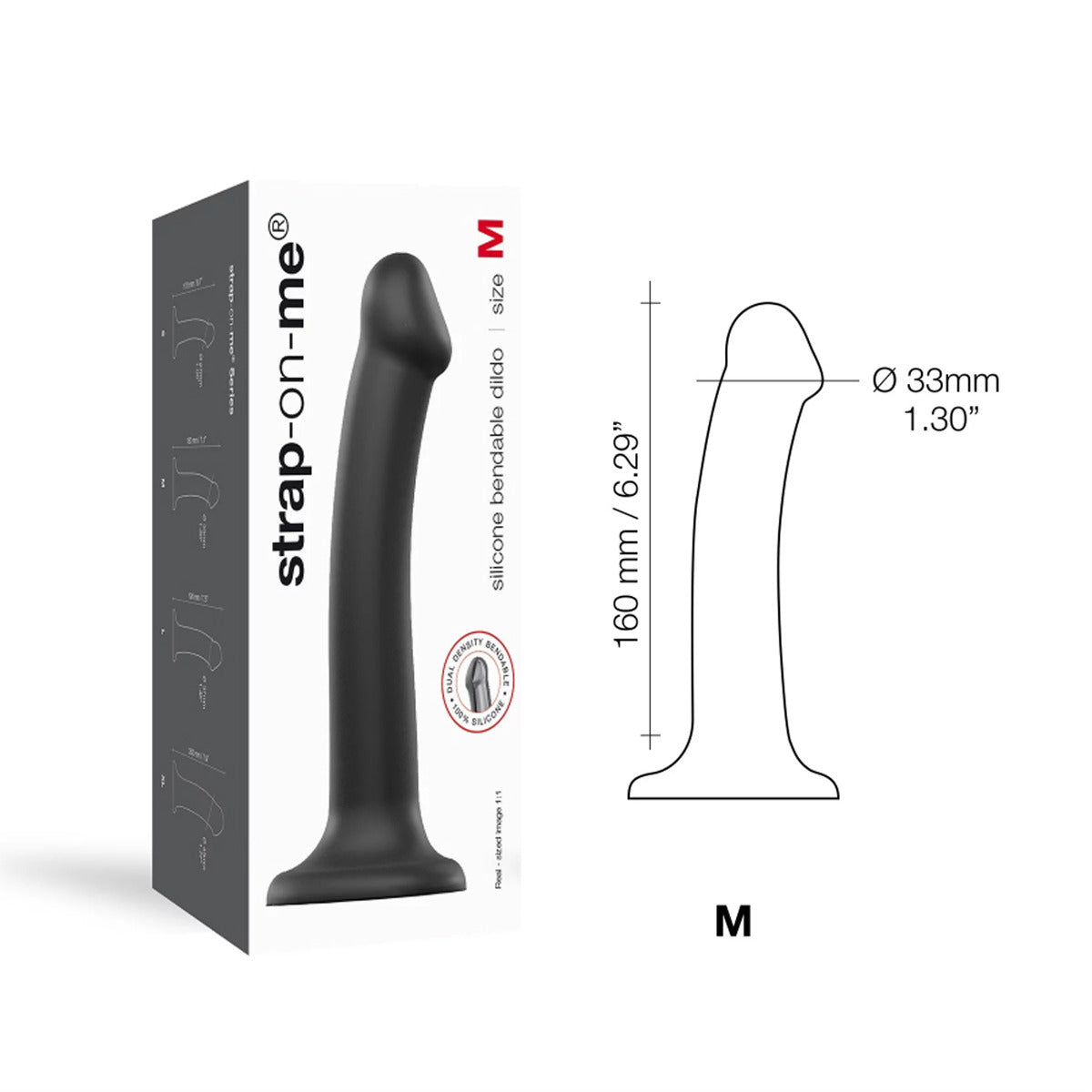 Strap On Me Silicone Bendable Dildo 7.1" – Black – with retail packaging 