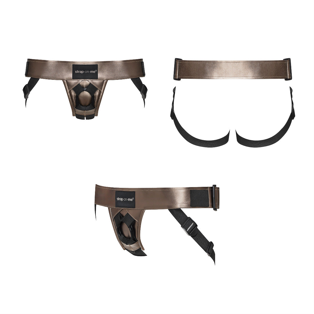 Strap On Me Curious Harness in Bronze – multi-angle view 