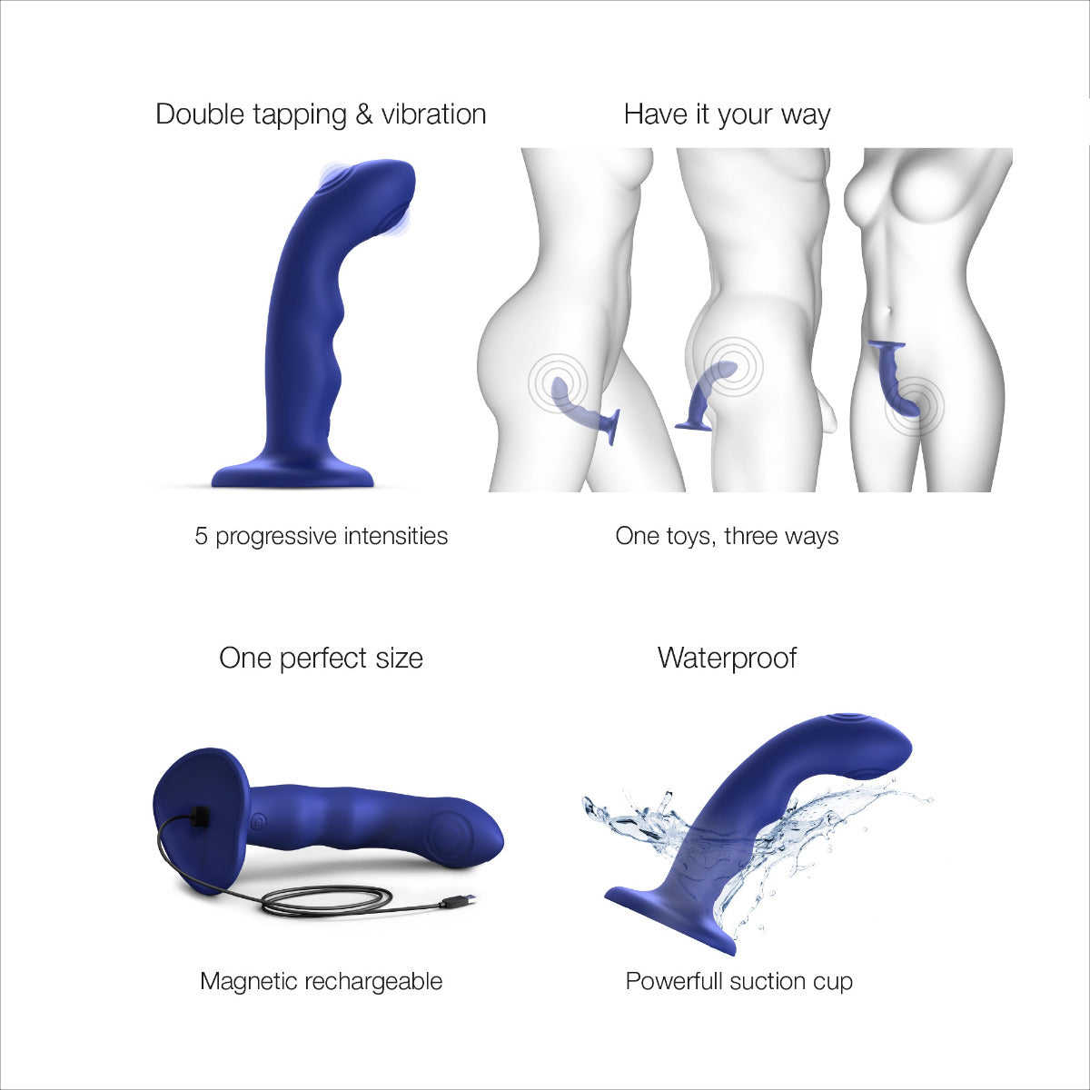 Strap On Me Tapping Dildo Wave 6.5" – Blue – feature infographic 