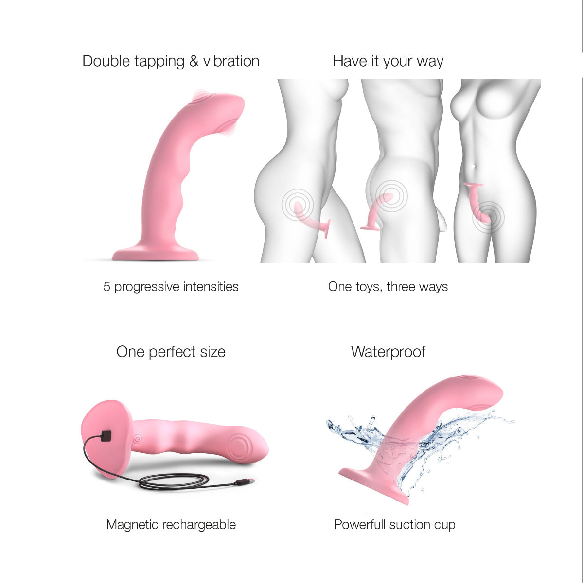 Strap On Me Tapping Dildo Wave 6.5" – Pink – feature infographic 