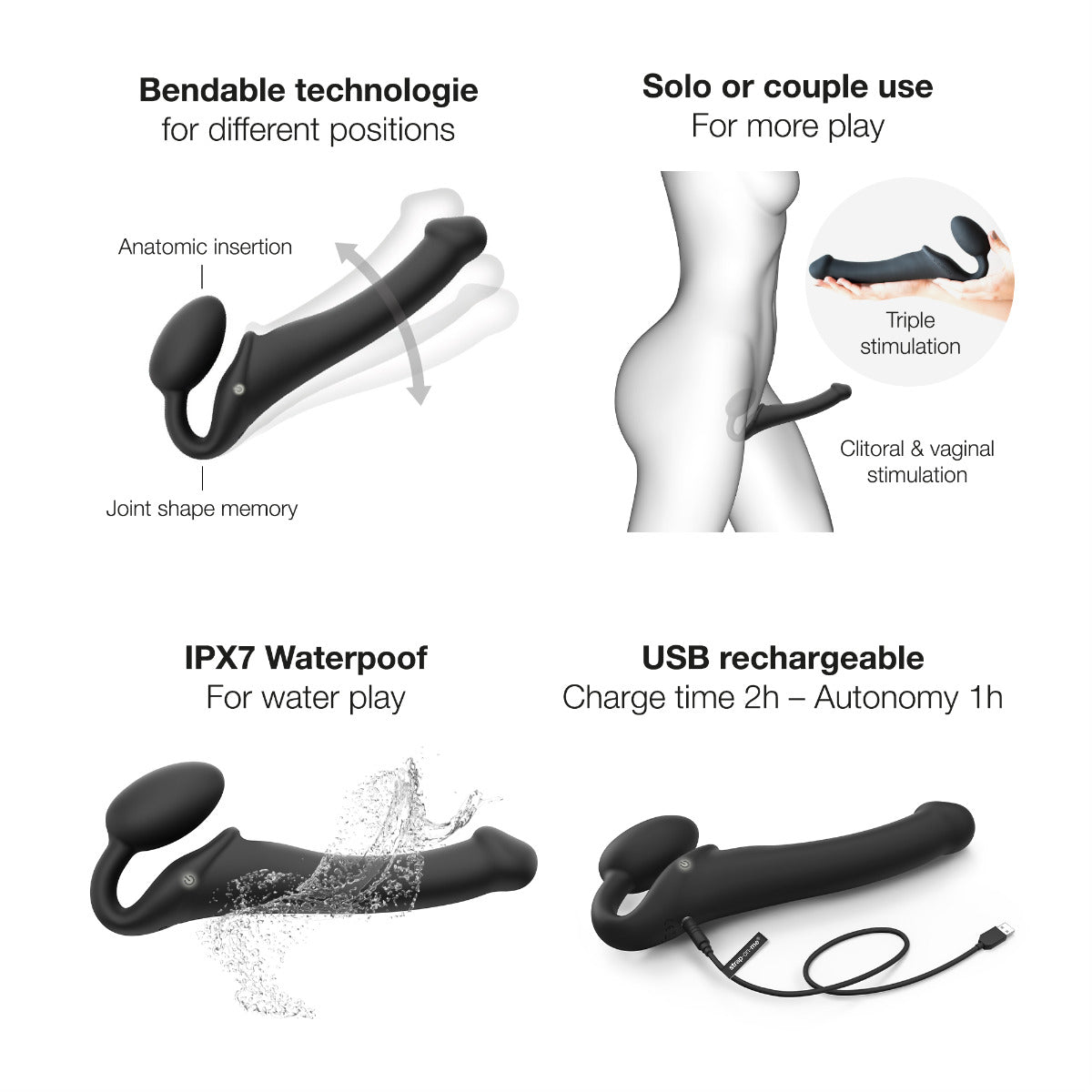 3-Motor Remote-Controlled Vibrating Strap-On - Size M in Black – feature infographic 