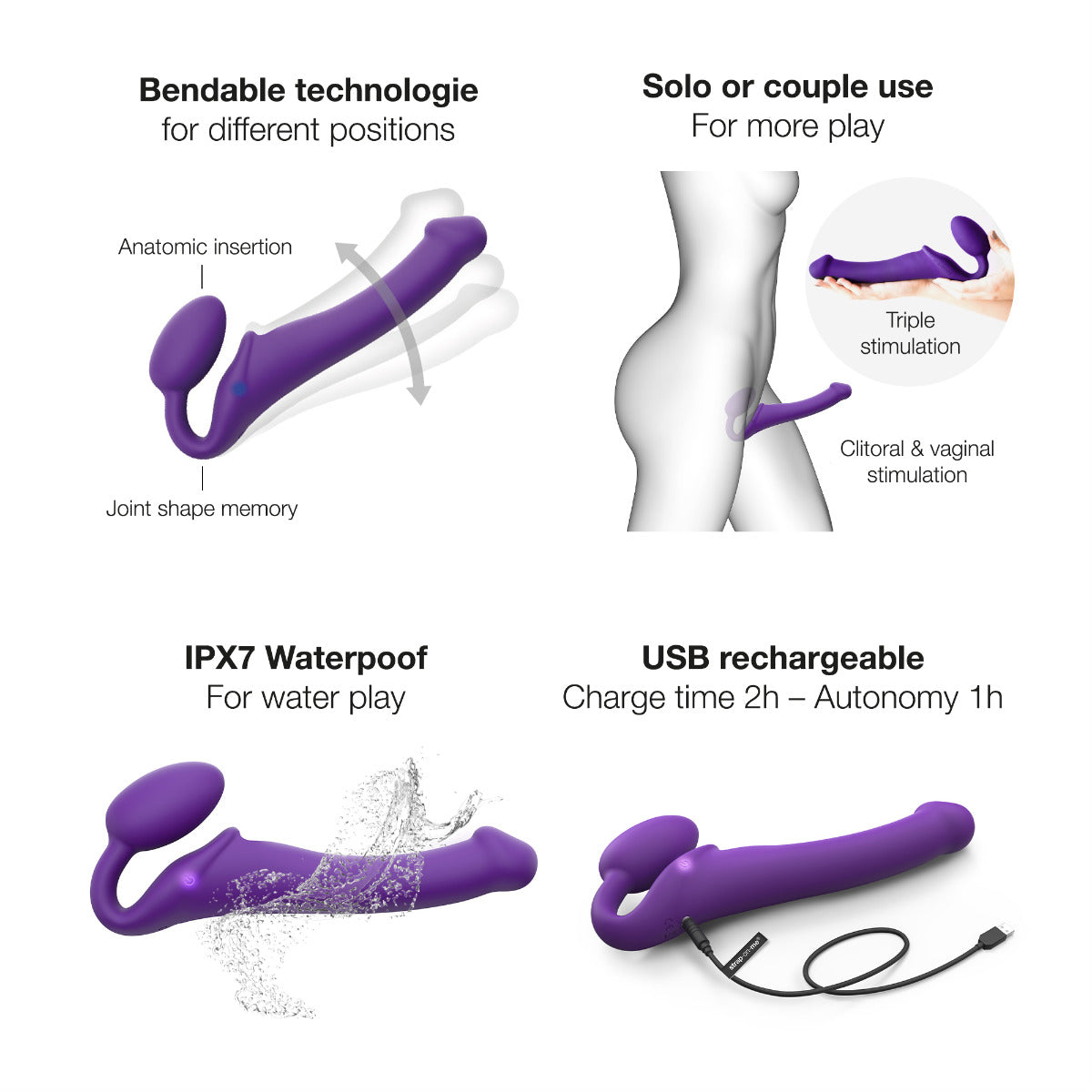 3-Motor Remote-Controlled Vibrating Strap-On - Size M in Purple – feature infographic 