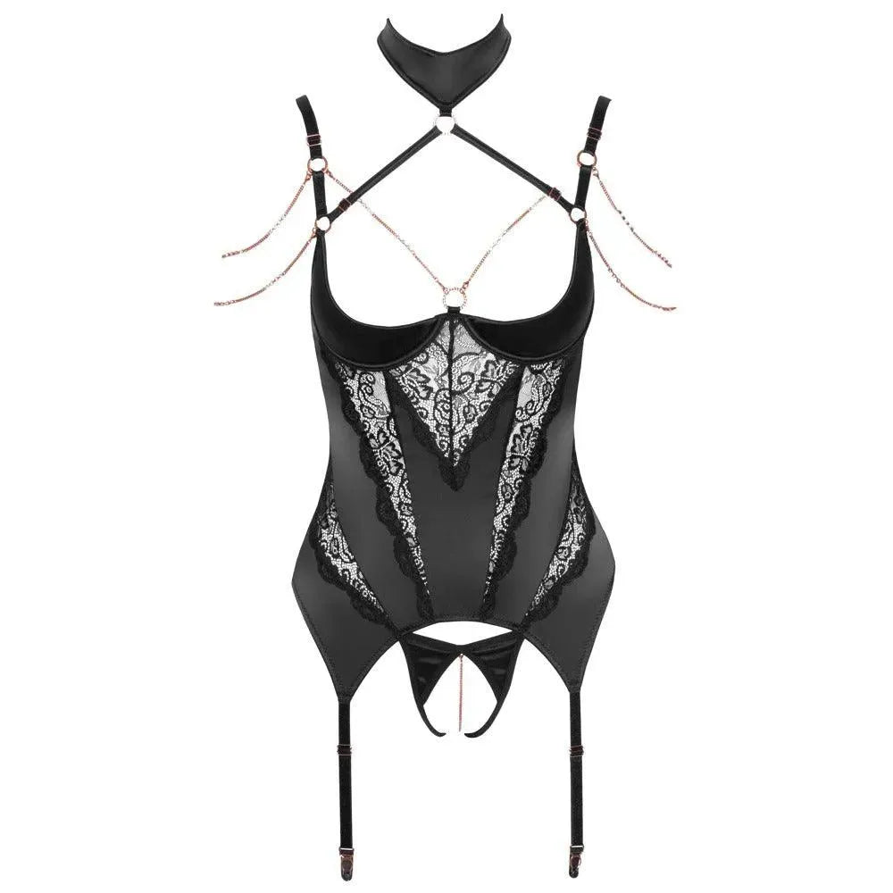 Open Cup Basque & Crotchless String - Black | Free UK Delivery ...