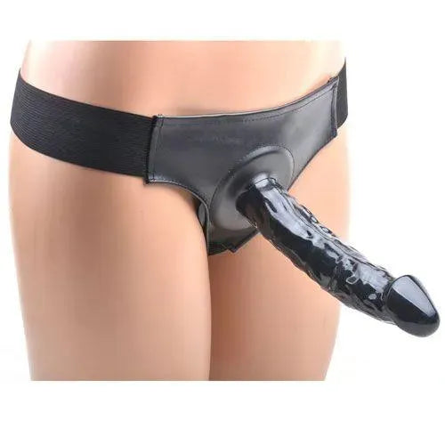Black Hollow Strap On With Harness - Rapture Works