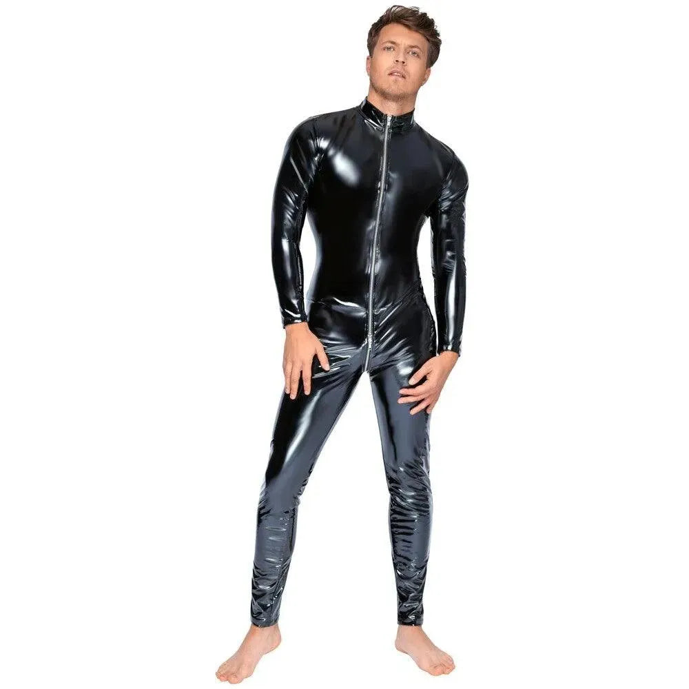 Black Level Vinyl Jumpsuit With Zip Black - Rapture Works