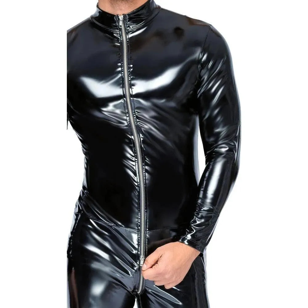 Black Level Vinyl Jumpsuit With Zip Black - Rapture Works