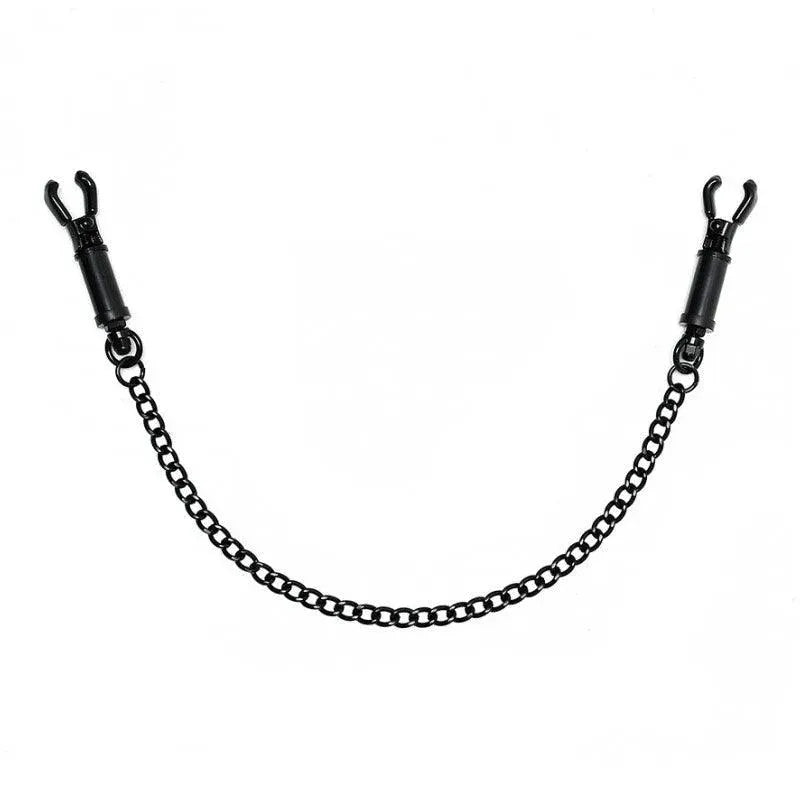 Black Metal Adjustable Nipple Clamps With Chain - Rapture Works