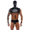 BONDAGE HOODED TOP AND THONG SET WITH RESTRAINTS