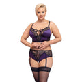 COTTELLI CURVES PLUS SIZE BRALETTE & SUSPENDER BRIEFS - PURPLE
