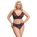 COTTELLI CURVES PLUS SIZE DELICATE LACE BRALETTE & BRIEFS - PURPLE