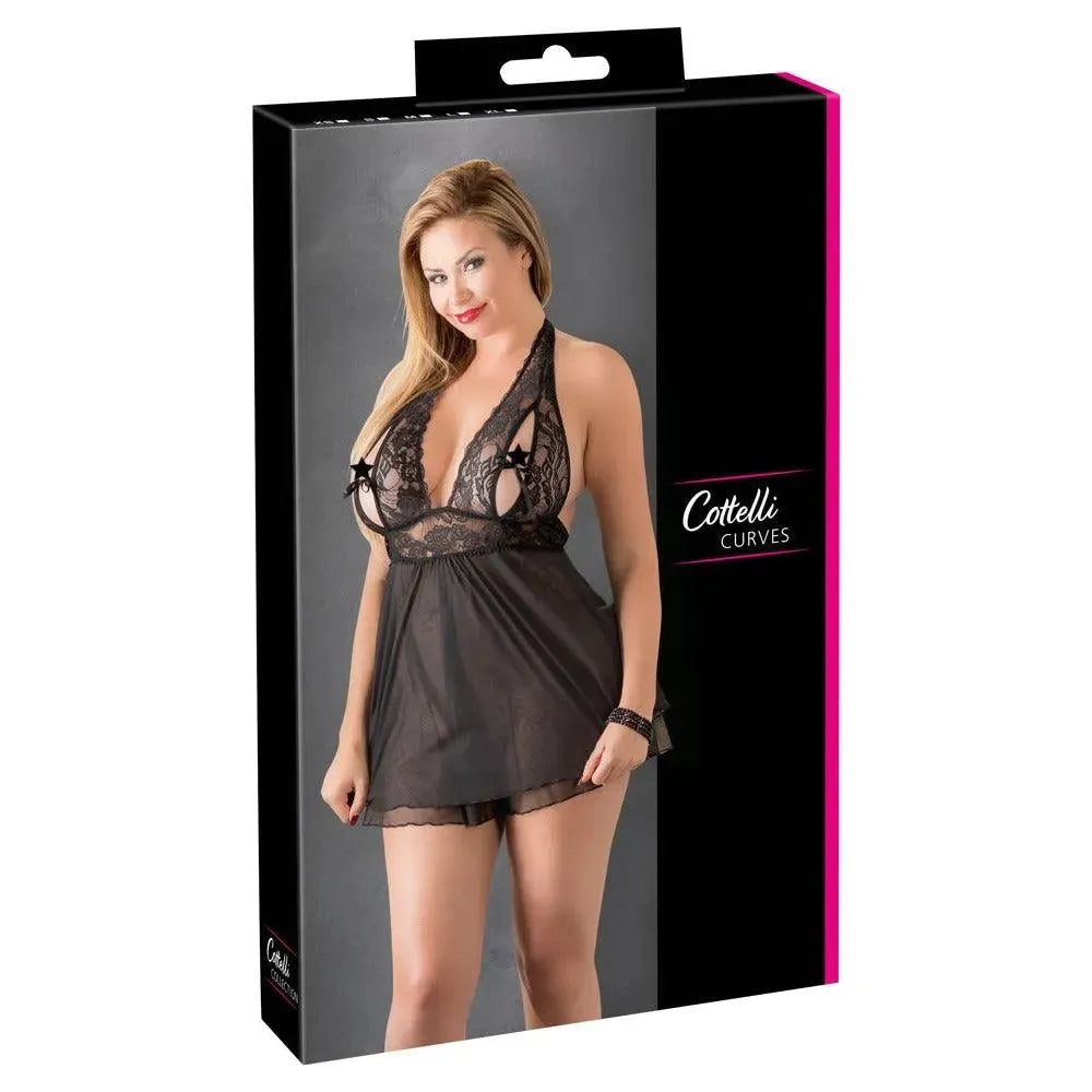 Cottelli Plus Size Halter Neck Babydoll Black - Rapture Works