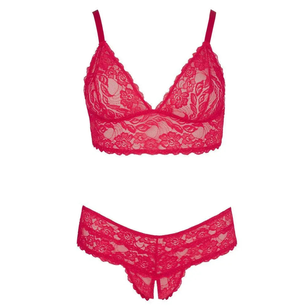 Cottelli Plus Size Red Lace Bra And Briefs - Rapture Works