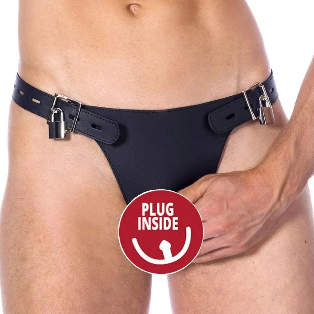 Double Leather Brief With Penis Hold And Dildo - Rapture Works