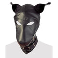 Fetish Collection Dog Mask - Black Faux Leather Hood with Zipper and Studded Collar