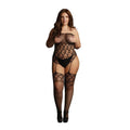STRAPLESS CROTCHLESS TEDDY WITH STOCKINGS - QUEEN SIZE - BLACK