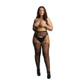 SUSPENDER LEOPARD PANTYHOSE - QUEEN SIZE - BLACK