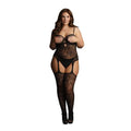 SUSPENDER RHINESTONE BODYSTOCKING - QUEEN SIZE - BLACK