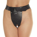 LEATHER CHASTITY BELT WITH PADLOCK AND CROTCH OPENINGS
