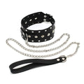 LEATHER STUDDED DOG COLLAR WITH CHAIN LEASH