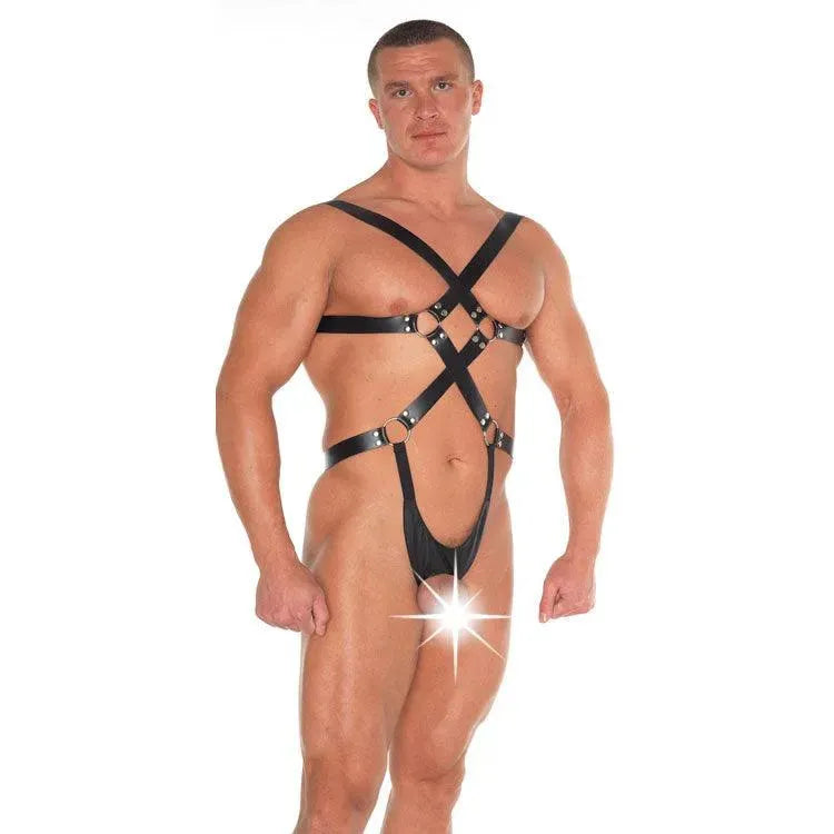 Leather Strappy Bondage Teddy - Rapture Works