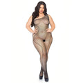PLUS RHINESTONE ASYMMETRICAL BODYSTOCKING - BLACK - ONE SIZE