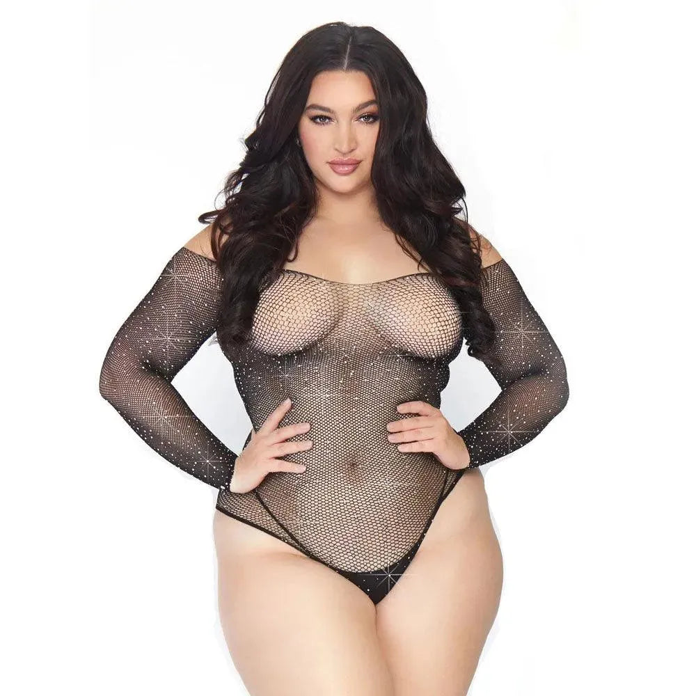 Leg Avenue Crystalized Long Sleeve Body Plus Size UK 18 to 22 - Rapture Works