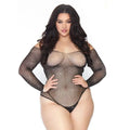 PLUS RHINESTONE FISHNET LONG SLEEVE BODYSUIT - BLACK - ONE SIZE