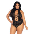 PLUS HIGH NECK CROTCHLESS TEDDY - BLACK